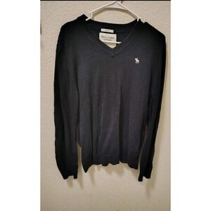 Vtg Abercrombie Fitch Muscle Sweater Long Sleeve Embroidered Navy Y2K L Cashmere